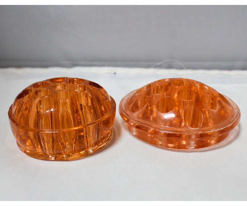 Lot of 2: Rose Gold Glass Flower Frogs