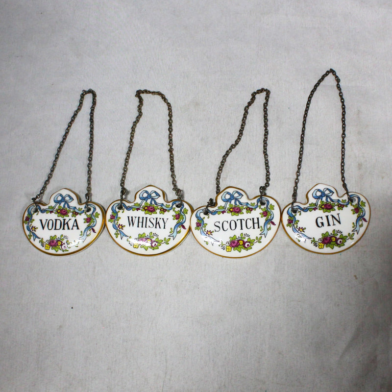 Lot of 4: Staffordshire Alcohol Hanging Charms; Gin, Scotch, Whiskey, Vodka