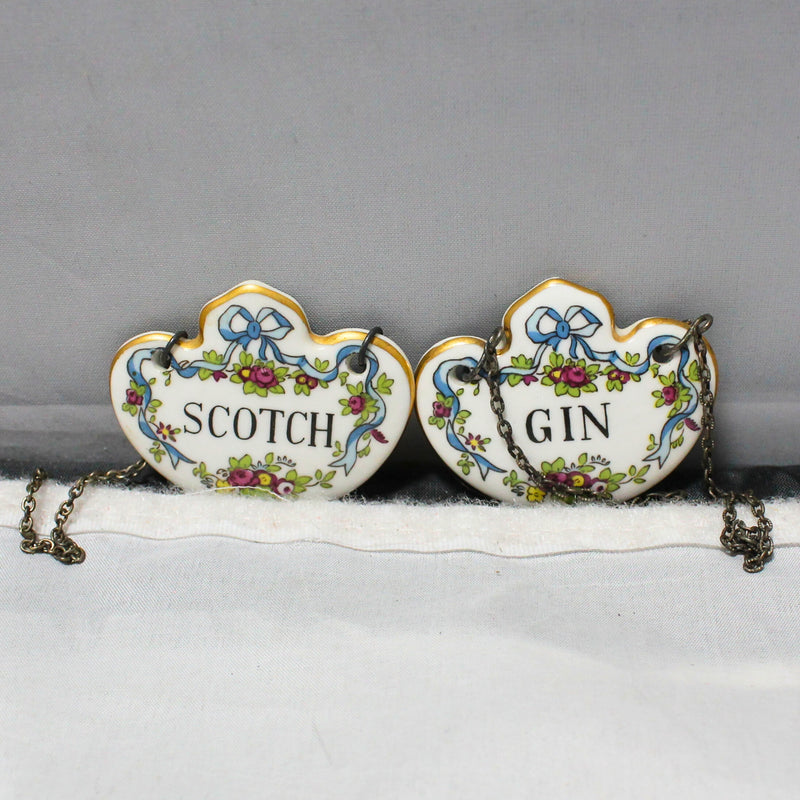 Lot of 4: Staffordshire Alcohol Hanging Charms; Gin, Scotch, Whiskey, Vodka