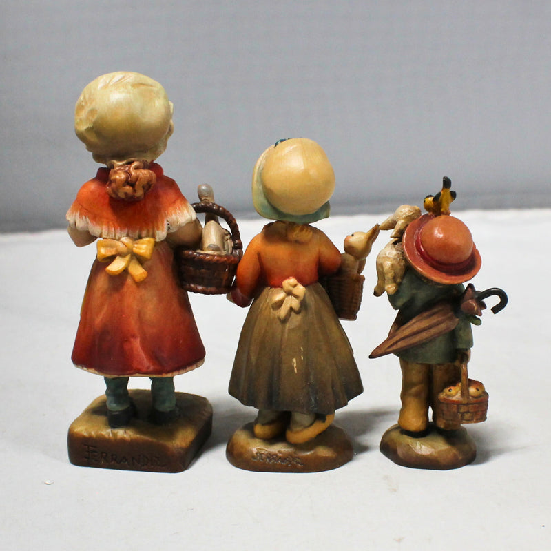 Lot of 3: ANRI Girl with Goose, Friendship, and Welcome Girl Figurines
