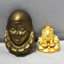 Lot of 2: Brass Pierrot Clown Head & JJ Gold Tone Clown Broach Pin