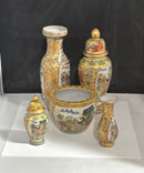 Chinoiserie China Pheasant Scene Vase Set Vintage Asian Decor