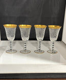 Lot of 4 Vintage Etched Crystal Wine Glasses