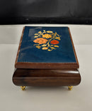 Italian Music Box O Sole Mio Blue Floral Musical Trinket Jewelry Box