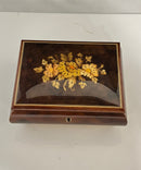 Italian Floral Marquetry Music Box, Happy Wanderer Wind-Up Jewelry Box