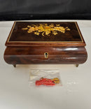 Italian Floral Marquetry Music Box, Happy Wanderer Wind-Up Jewelry Box