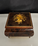 Italian Floral Marquetry Music Box, Happy Wanderer Wind-Up Jewelry Box