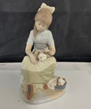 Nadal - Spain Porcelain Girl With Sleeping Kittens Figurine