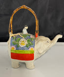 Vintage Ceramic Elephant Teapot Figural Bamboo Handle, Baby