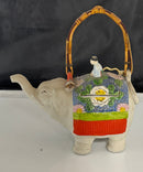 Vintage Ceramic Elephant Teapot Figural Bamboo Handle, Baby