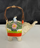 Vintage Ceramic Elephant Teapot Figural Bamboo Handle, Mom