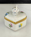 Herend Hungary Hand Painted Bunny Rabbit Heart Shaped Trinket Box