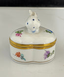 Herend Hungary Hand Painted Bunny Rabbit Heart Shaped Trinket Box