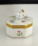Herend Hungary Hand Painted Bunny Rabbit Hexagon Shaped Trinket Box, 6020/MF