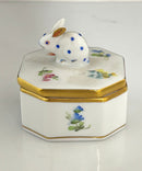 Herend Hungary Hand Painted Bunny Rabbit Hexagon Shaped Trinket Box, 6020/MF