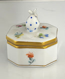 Herend Hungary Hand Painted Bunny Rabbit Hexagon Shaped Trinket Box, 6020/MF