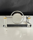 Christofle Paris - Quartz Desk Clock Chrome Gold Tone With Orginal Box & Papers, Not Tested