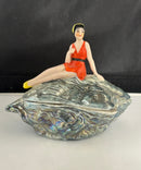 Vintage Art Deco Flapper Lady on Shell Trinket Box