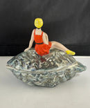 Vintage Art Deco Flapper Lady on Shell Trinket Box