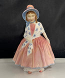 Royal Doulton - Lily HN 1798 England Porcelain Lady Figurine Pink Dress Blue Hat Vintage