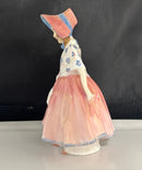 Royal Doulton - Lily HN 1798 England Porcelain Lady Figurine Pink Dress Blue Hat Vintage