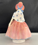 Royal Doulton - Lily HN 1798 England Porcelain Lady Figurine Pink Dress Blue Hat Vintage
