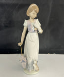 Lladro 7611 Summer Stroll Girl w/ Bird Cat Umbrella Figurine, Broken Wrist