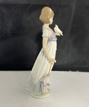 Lladro 7611 Summer Stroll Girl w/ Bird Cat Umbrella Figurine, Broken Wrist