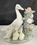 Lladro 1439 How Do You Do Goose Goslings Snail Figurine, Floral Damage