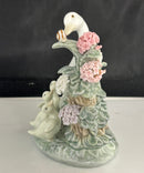Lladro 1439 How Do You Do Goose Goslings Snail Figurine, Floral Damage