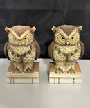 Vintage Andrea by Sadek Owl Bookends Pair, Hand Painted Ceramic Owl Library Décor