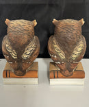 Vintage Andrea by Sadek Owl Bookends Pair, Hand Painted Ceramic Owl Library Décor