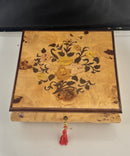 Vintage Italian Wood Musical Jewelry Box MAPSA Swiss Moment Floral Inlay Made In Italy