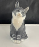 Royal Copenhagen Porcelain Gray & White Seated Cat Figurine