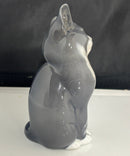 Royal Copenhagen Porcelain Gray & White Seated Cat Figurine