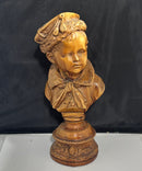 Vintage Victorian Boy Bust Pedestal Faux Wood Finish Heavy Decorative Sculpture Statue