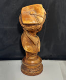 Vintage Victorian Boy Bust Pedestal Faux Wood Finish Heavy Decorative Sculpture Statue