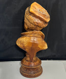 Vintage Victorian Boy Bust Pedestal Faux Wood Finish Heavy Decorative Sculpture Statue