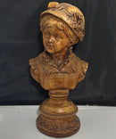 Vintage Victorian Boy Bust Pedestal Faux Wood Finish, Heavy Decorative Sculpture Statue
