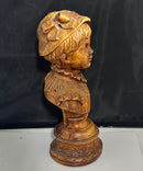 Vintage Victorian Boy Bust Pedestal Faux Wood Finish, Heavy Decorative Sculpture Statue