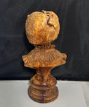 Vintage Victorian Boy Bust Pedestal Faux Wood Finish, Heavy Decorative Sculpture Statue