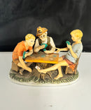 Vintage Porcelain Figurine Old Man Playing Cards w/ 2 Boys Crossed Arrows 7565