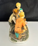 Vintage Porcelain Figurine Old Man Playing Cards w/ 2 Boys Crossed Arrows 7565