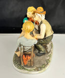 Vintage Porcelain Figurine Old Man Playing Cards w/ 2 Boys Crossed Arrows 7565
