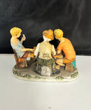 Vintage Porcelain Figurine Old Man Playing Cards w/ 2 Boys Crossed Arrows 7565