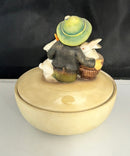 Goebel Hummel Covered Candy Dish Boy w/ Rabbits Trinket Box Germany M.I. Hummel