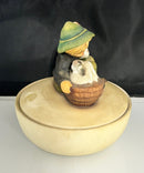 Goebel Hummel Covered Candy Dish Boy w/ Rabbits Trinket Box Germany M.I. Hummel