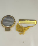 Judith Leiber Gold Tone Compact Mirror & Comb Travel Grooming Set Made Italy w/ Pouch