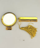 Judith Leiber Gold Tone Compact Mirror & Comb Travel Grooming Set Made Italy w/ Pouch
