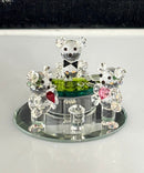 Crystal World Black Jack Teddies Crystal Figurine Mirror Base Pink & Red Heart w/ Box